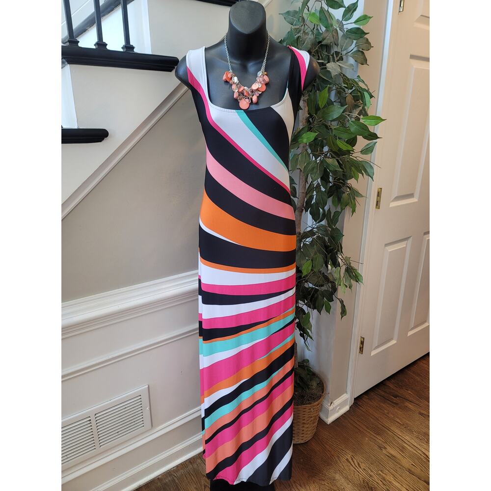 Glamour Maxi Dress Women's 18 Multi Stretch Striped Sunset Strip Scoop Casual
